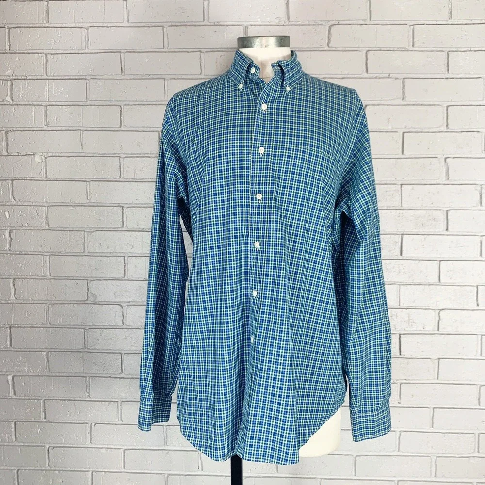 Polo Ralph Lauren Classic Fit Blue Green Check Button Down Shirt Preppy 16 32/33